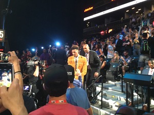 Chris McCullough walks to the stage of the NBA Draft at the Barclays Center after being selected by the Nets.