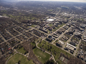 A view of campus from the sky.