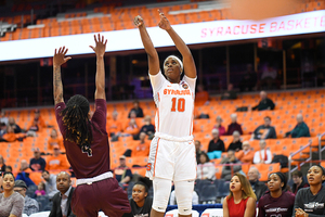 Marie-Paule Foppossi pulls up for a jumper against Maryland Eastern Shore.