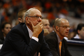 Coach Jim Boeheim looks on during Thursday night's game. SU defeated Pace 99-63 in the first exhibition game of the season. 
