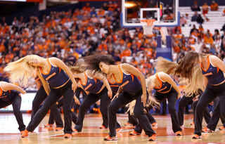 The SU dance team performs during Friday's game against Kennesaw State.