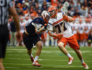 Henry Schoonmaker runs past a Virginia defender in Syracuse's win over the Cavaliers on Sunday.