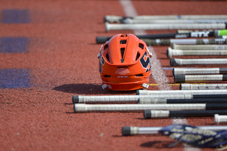 A Syracuse helmet sits among the sticks in Hamilton, New York on Saturday.  