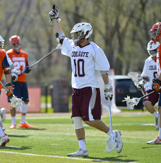 Matt Clarkson points to the sky during Colgate's 9-7 loss. 