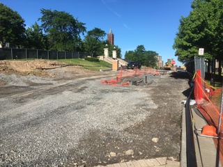 In the fourth week of construction, progress on the University Place promenade continues on schedule. Photo taken June 22, 2016