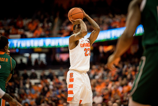 Frank Howard, a senior point guard, drilled three 3-pointers en route to nine points in Syracuse’s 73-53 victory over Miami.